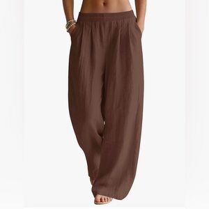 Women's Wide Leg Brown Linen Pants